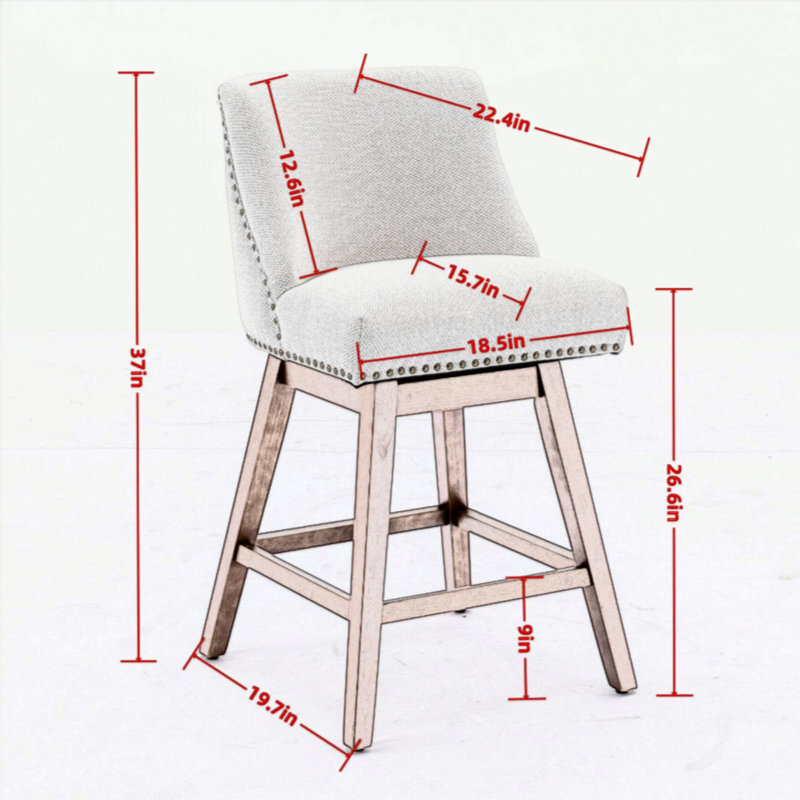 Counter Height Swivel Barstools, 26'' H Seat Height Upholstered Bar Stools Set Of 2, Fabric In Blue, Red