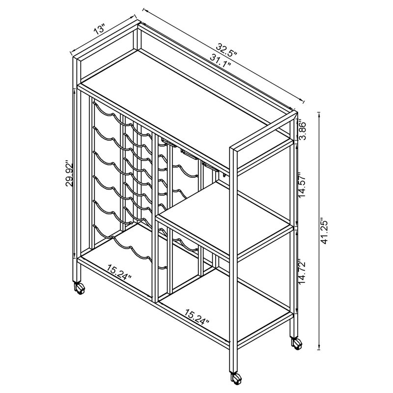 Contemporary Chrome Wine Serving Cart with Glass Shelves