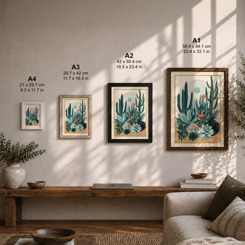 Desert Garden Botanical - Framed Print, A1 - 84.1 x 59.4 cm, Oak