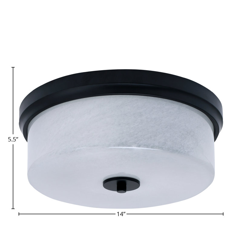 14" Flush Mount, 3-Bulbs, With Onyx Swirl Glass, White, Matte Black