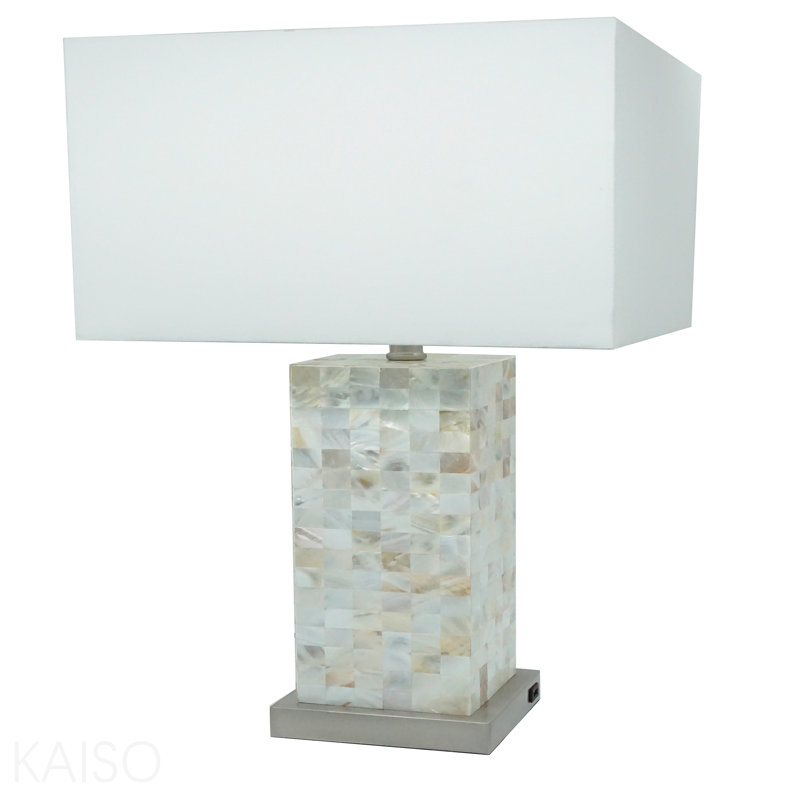 Modern White Chrome-Finished Base Mosaic Pattern 2pc Table Lamp Soft Diffused Light White Shade