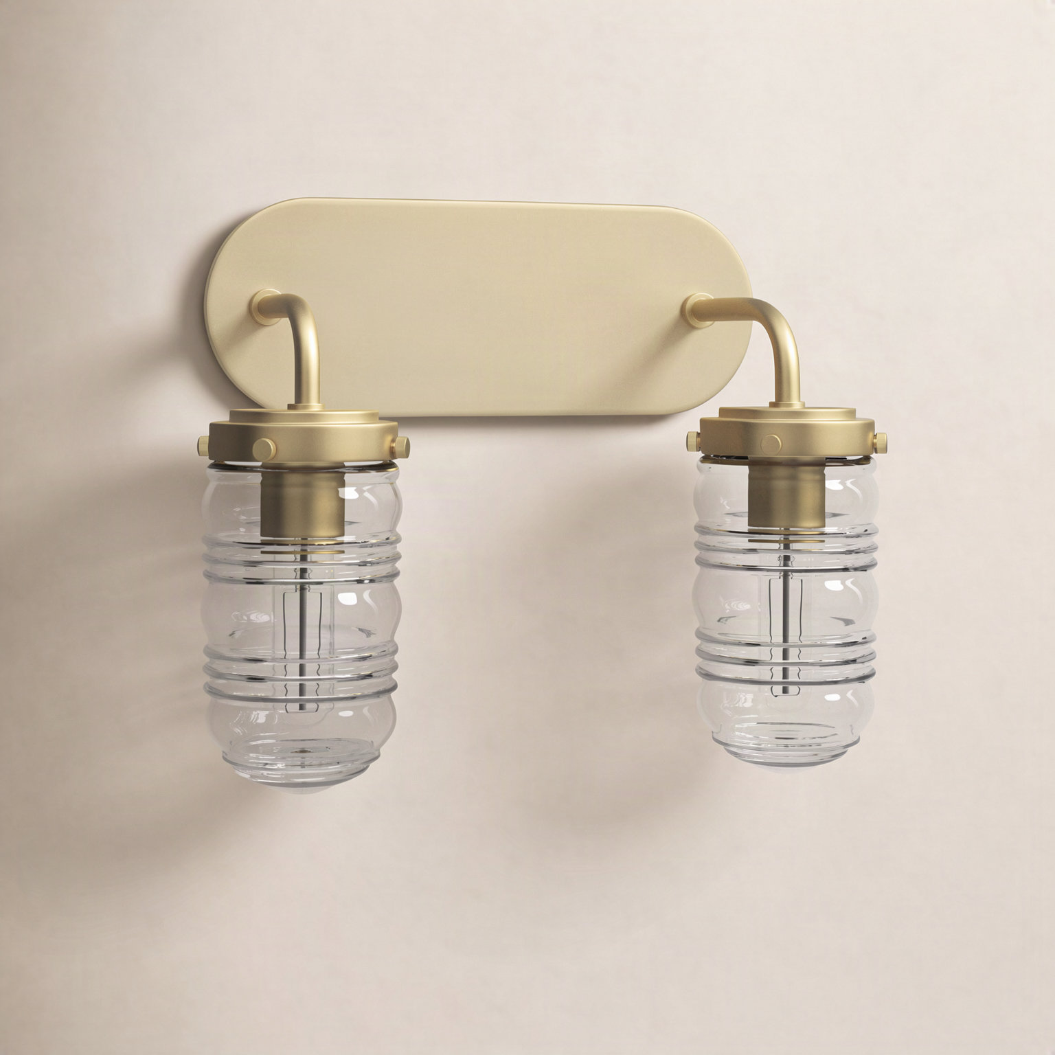 2 Light Dimmable Vanity Light, Aged Brass