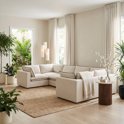Alexa Upholstered Linen-Look Fabric 3 Seater / 4 Seater / 5 Seater Modular Sofa - Cozy Modern Design
