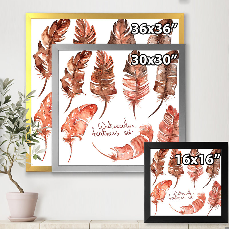 Plumes Boho - reproduction sur toile, H 16 po x l 16 po x 1,5 po, Toile encadrée d'or