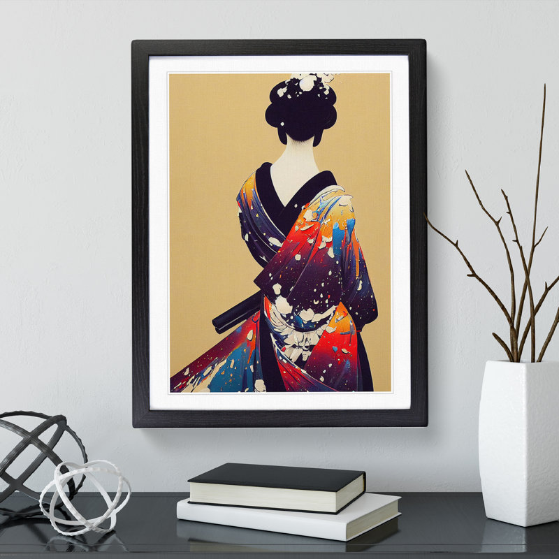 Painted Geisha No.3 - Single Picture Frame Print, Black Framed, 64cm H x 46cm W x 2cm D