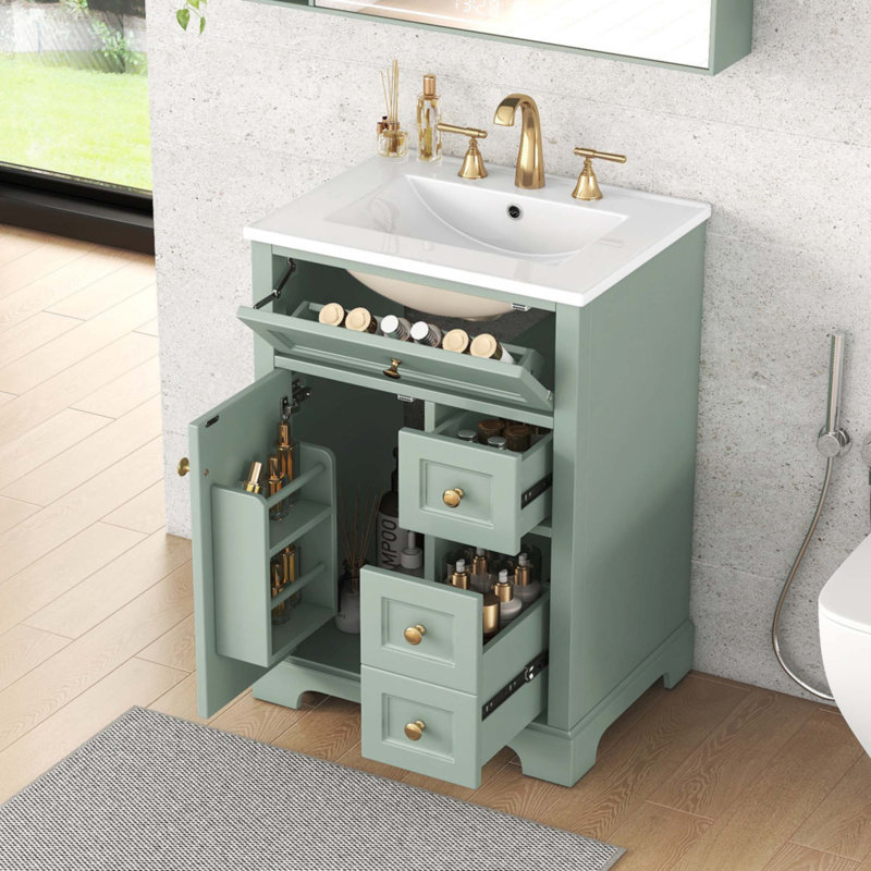 Meuble-lavabo vert 24 po avec lavabo, Vert