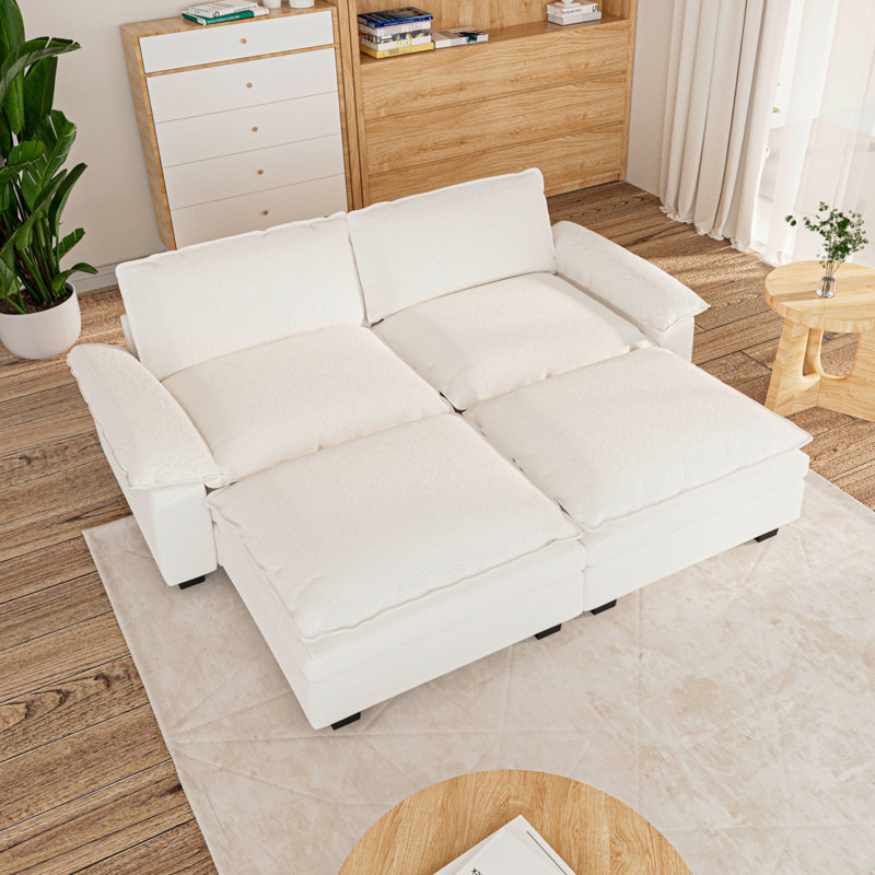 Causeuse, canapé-lit avec 2 repose-pieds mobiles, canapé modulaire en chenille avec coussins amovibles et superposés, canapés