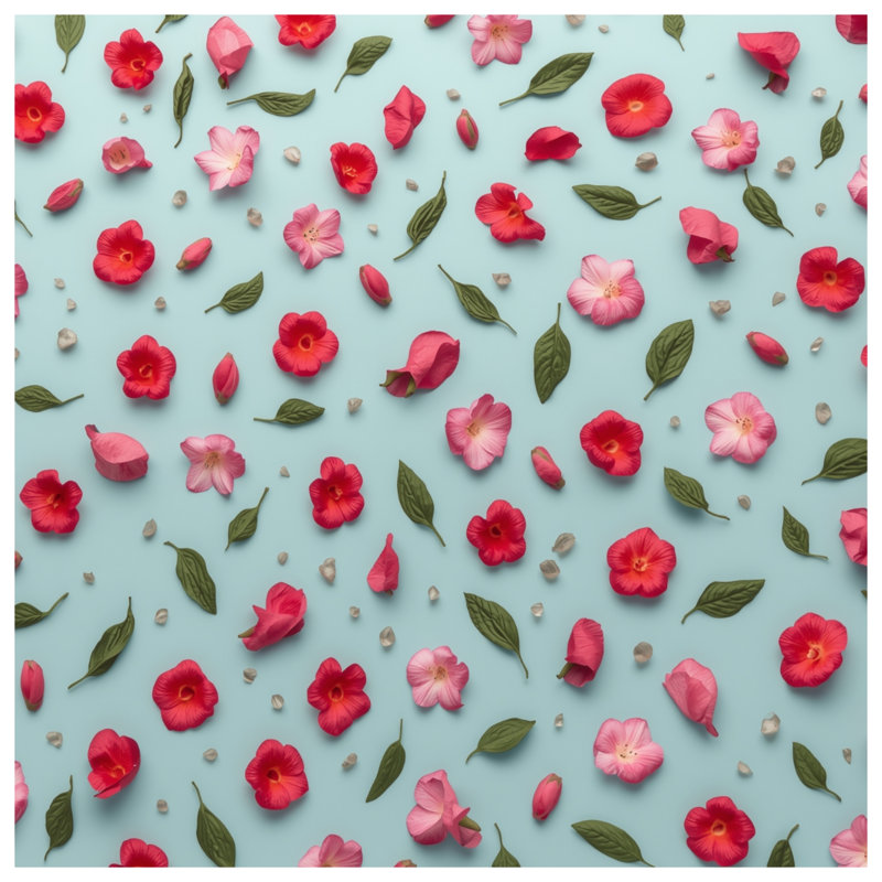 Édredon rose, fleurs et feuilles rouges, Grand lit