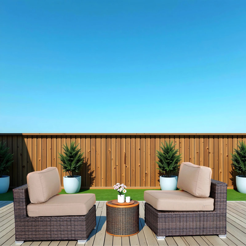 28" Wide Armless Outdoor Chairs With  Cushions (Set Of 2) – Fully Assembled, Chair, Beige, Brown