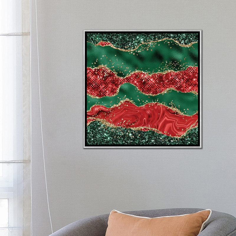 «Christmas Glitter Agate Texture VI», reproduction d'art sur toile encadrée, Argent argent, H 26 po x l 26 po