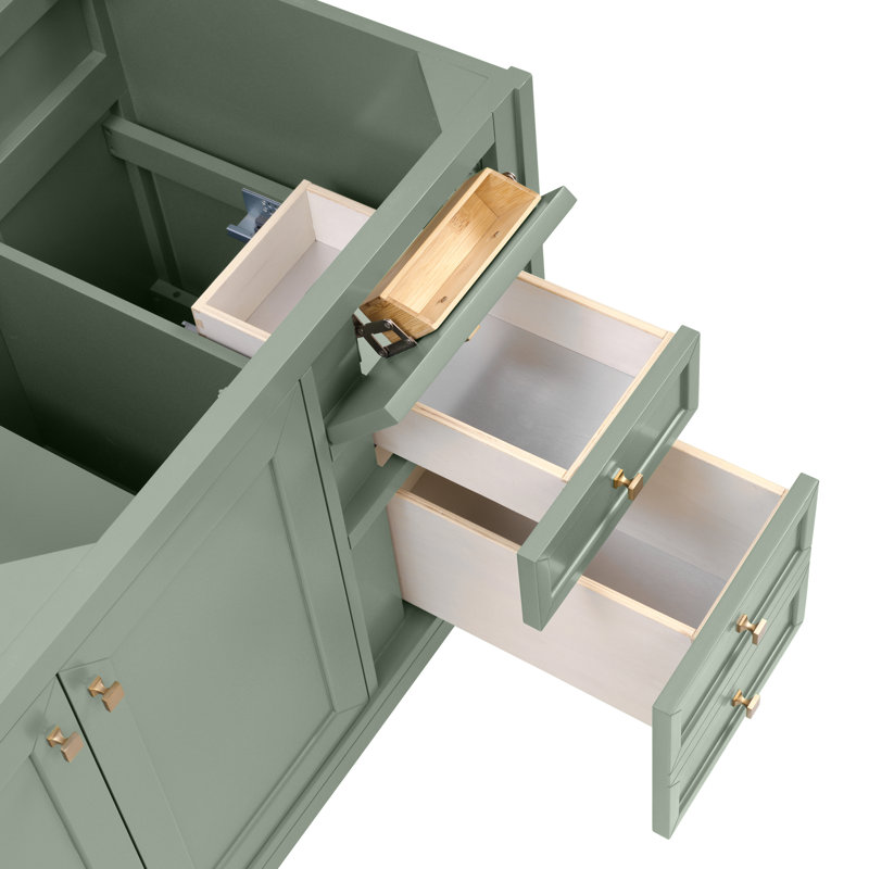 Meuble-lavabo double 60 po avec comptoir Chicago, Céladon fumé, Argent victorien, 8 po
