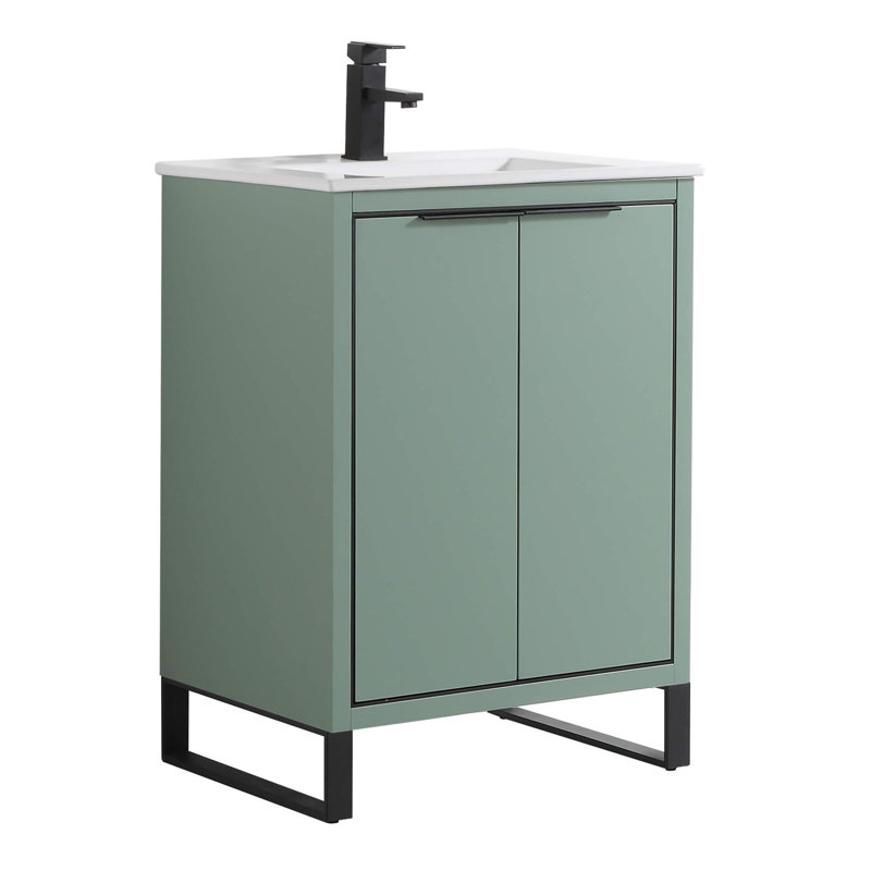 24'' Single Bathroom Vanity Set, Matte Black, Mint Green