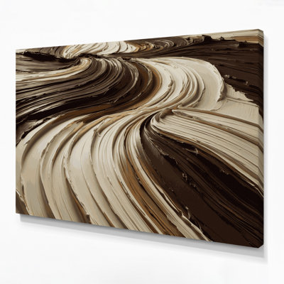 Horizontal Striped Ecru Dark Brown Beige Canvas Wall Art