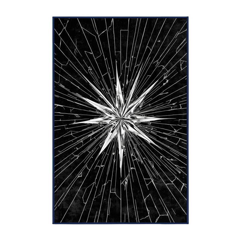 Machine Washable Wynsum Art Deco Starburst Rug in Blue – Navy Binding, 2x4