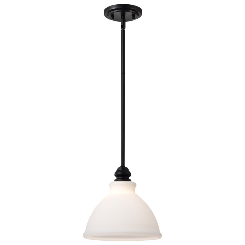 Mini-luminaire suspendu Malenna - noir mat avec verre blanc satiné, H 46 po x l 10 po x P 10 po