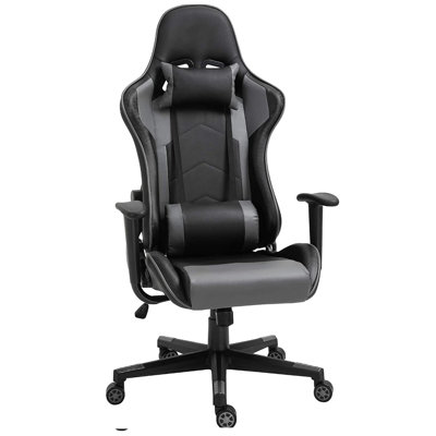 Inbox Zero Jessup Adjustable Reclining Ergonomic Swiveling PC & Racing Game Chair in Black/Grey