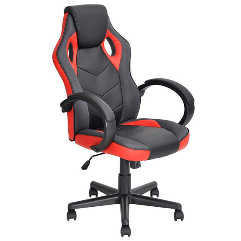 Symple Stuff Reclining Faux Leather Swiveling Game Chair, Red/Black, Red/Black