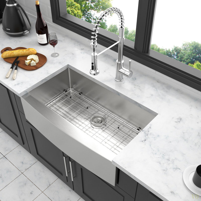 33 Farmhouse Sink - 33 Inch Kitchen Sink Stainless Steel 16 Gauge Apron Front Kitchen Sink, Brushed Nickel