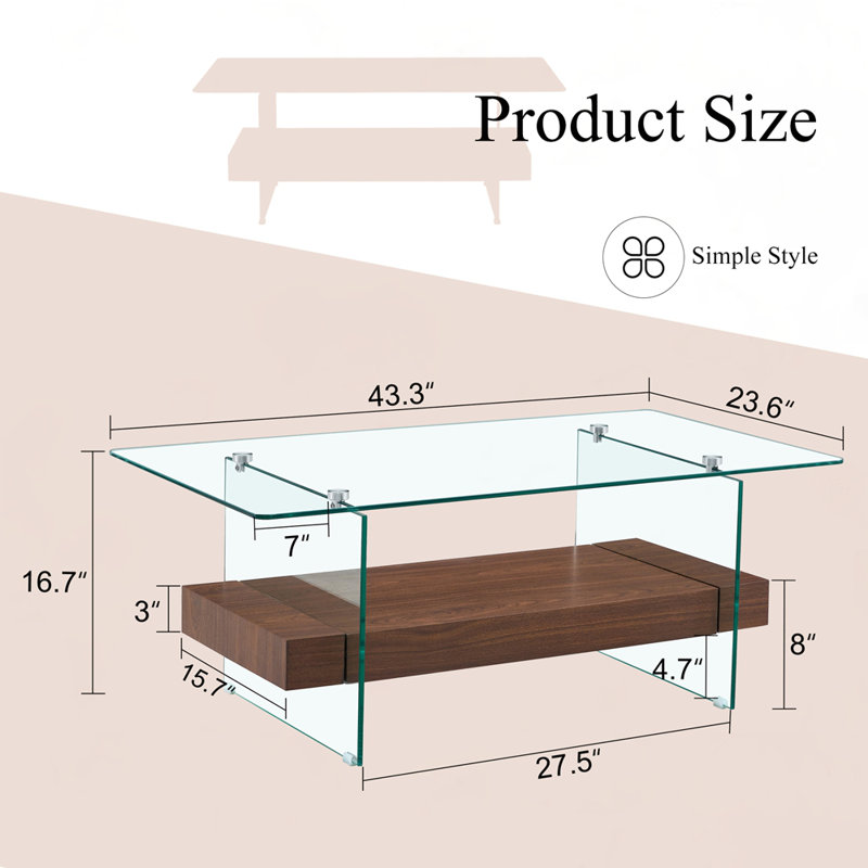 Table basse 40,3 po 2 couches, Noyer