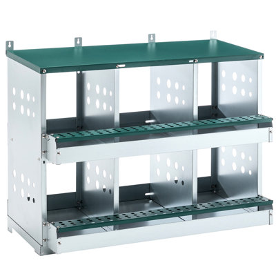 Boîte à poules coulissante en acier galvanisé à 6 compartiments avec zone de nidification spacieuse et confortable pour la collecte automatique des œufs, facile à nettoyer et à installer, 32,24 po x 16,54 po x 25,82 po, 29 lb