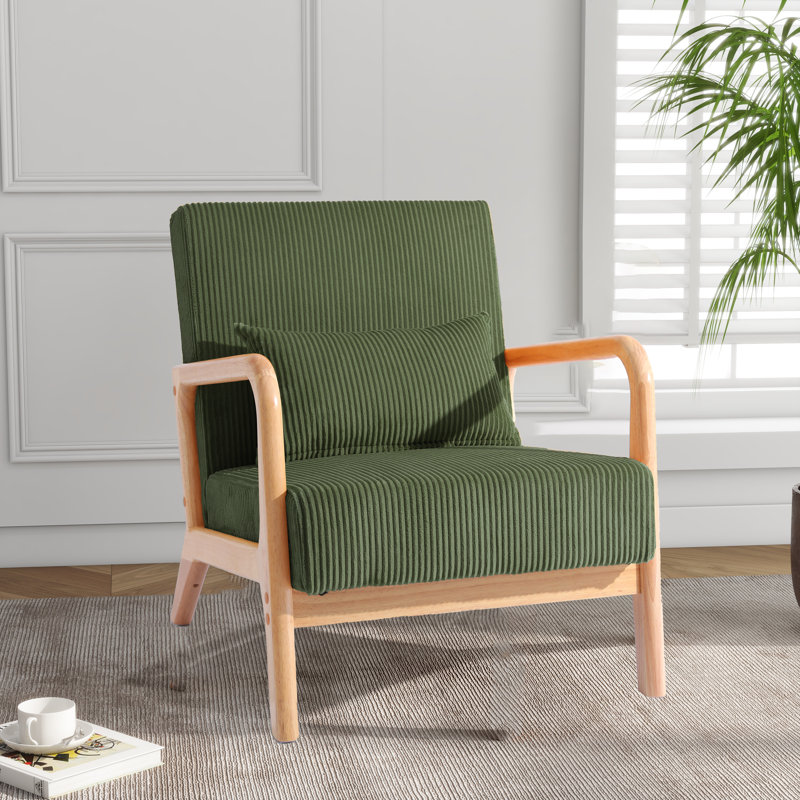 Jyrin 66Cm Wide Armchair, Orange Corduroy, Dark Brown Wood