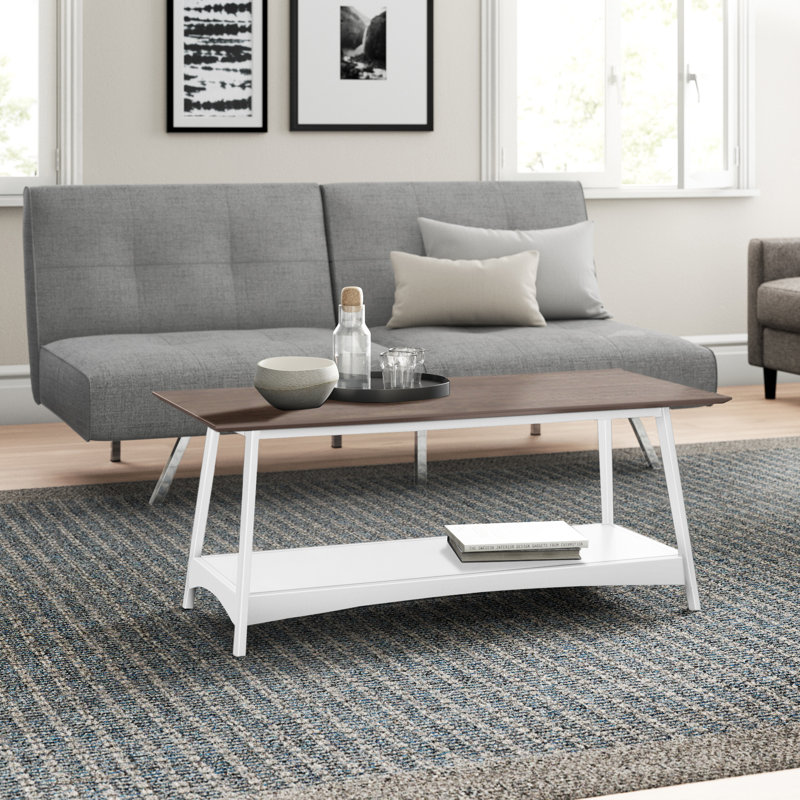 Table basse avec tablette 44 "Talmadge, Plateau en bois flotté / base blanche