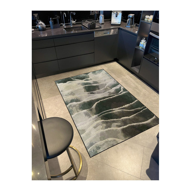 Tapis décoratif moderne noir à motif géométrique et traditionnel, Sous-tapis carré 3 pi 3 po inclus