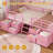 Twin Size Bed Frame With 6 Drawers,house Shape Bed With Globe String Lights-plug In,metal Bed Low Loft Bed With Safety Guardrail,inclined Ladder,no Box Sping Needed,space Saving For Bedroom-293117961-300779596