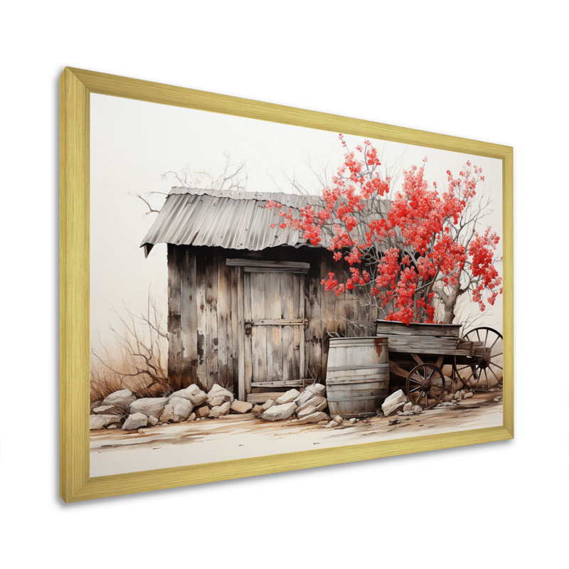 Grange rustique élégance II - art mural grange, H 30 po x l 40 po x P 1,5 po, Cadre doré simple