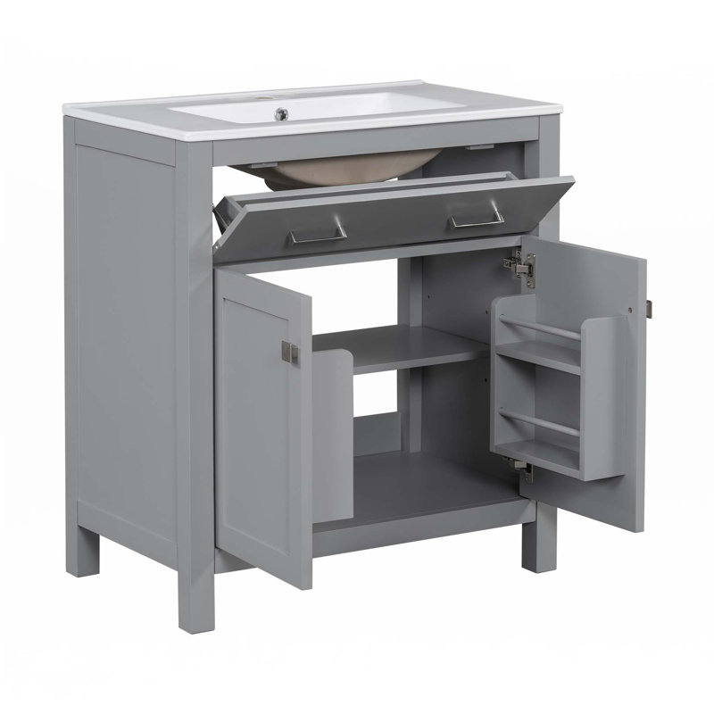 Ensemble de meuble-lavabo 60 po avec meuble-lavabo double 60 po (séparé), Gris, Argent argent