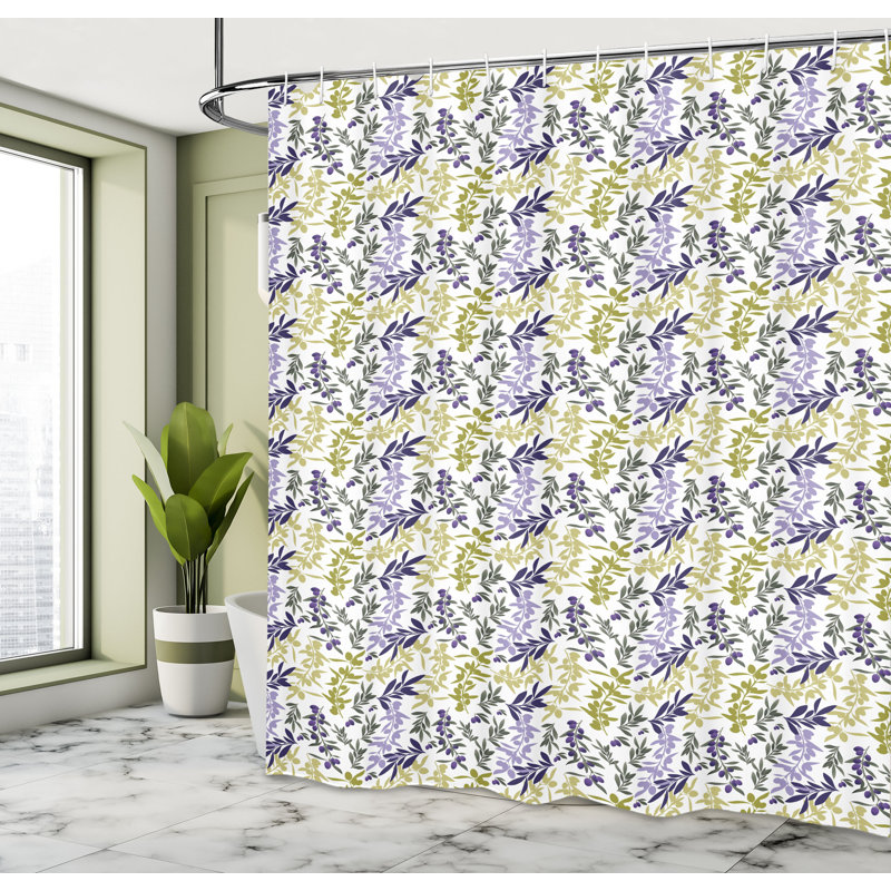 East Urban Home Leaves Shower Curtain Abstract Olive Tree Branches Multicolor, 84"H x 69"W