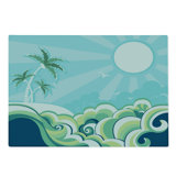 Ambesonne Tropical Cutting Board Large Size Wavy Sea Palm Trees Multicolor