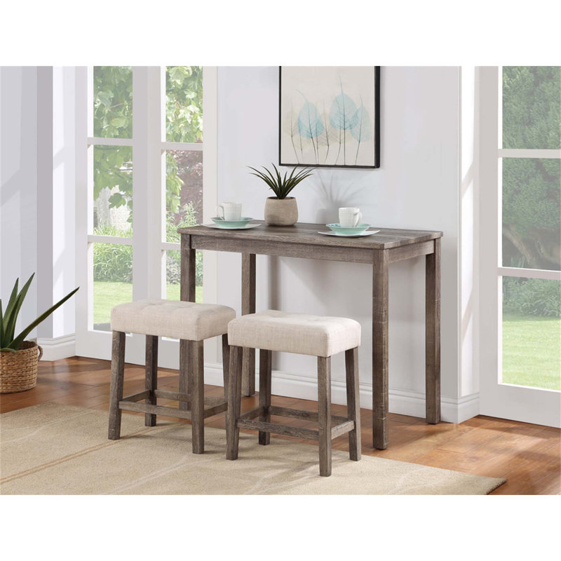 Ensemble de table bistro 3 pièces à hauteur de comptoir avec tabourets capitonnés, charme rustique et confort ergonomique pour les petits espaces