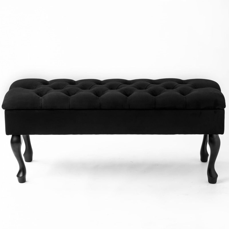 Huges Velvet Upholstered Storage Bench, H44 x W45 x D40cm, Black