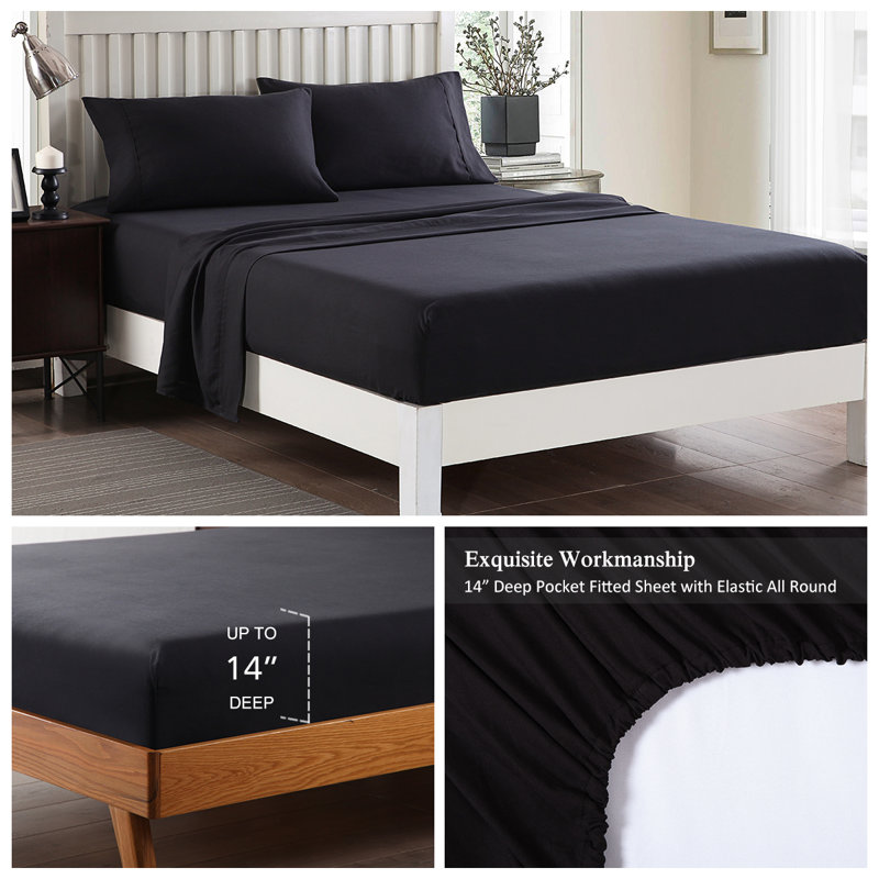 Dayville Microfiber Solid Colour Sheet Set, King, Black