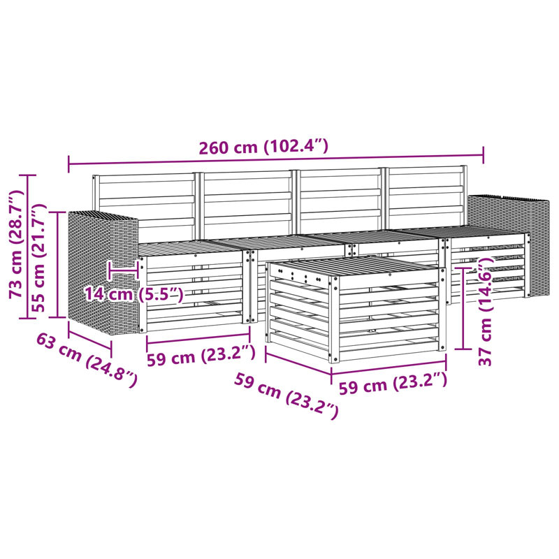  Outdoor Sofa Set 5 Pcs Solid Acacia Wood Sectional Garden Furniture, Natural/Grey