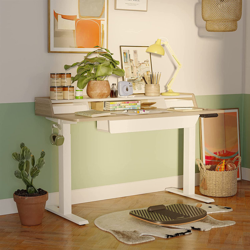 Bureau debout à hauteur ajustable Brely, Noyer clair / blanc, L 47,24 po x P 25,59 po