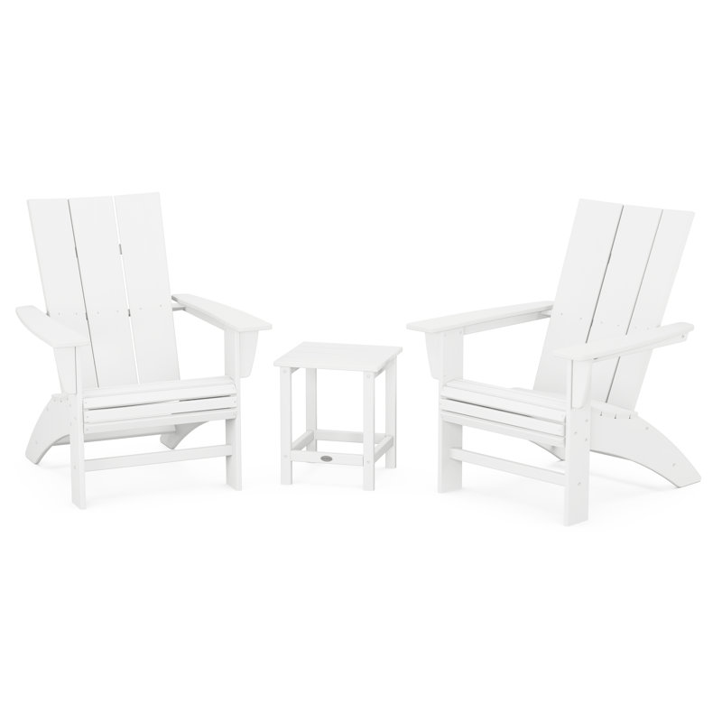 POLYWOOD 3-Piece Curveback Adirondack Set with 18" Side Table, White