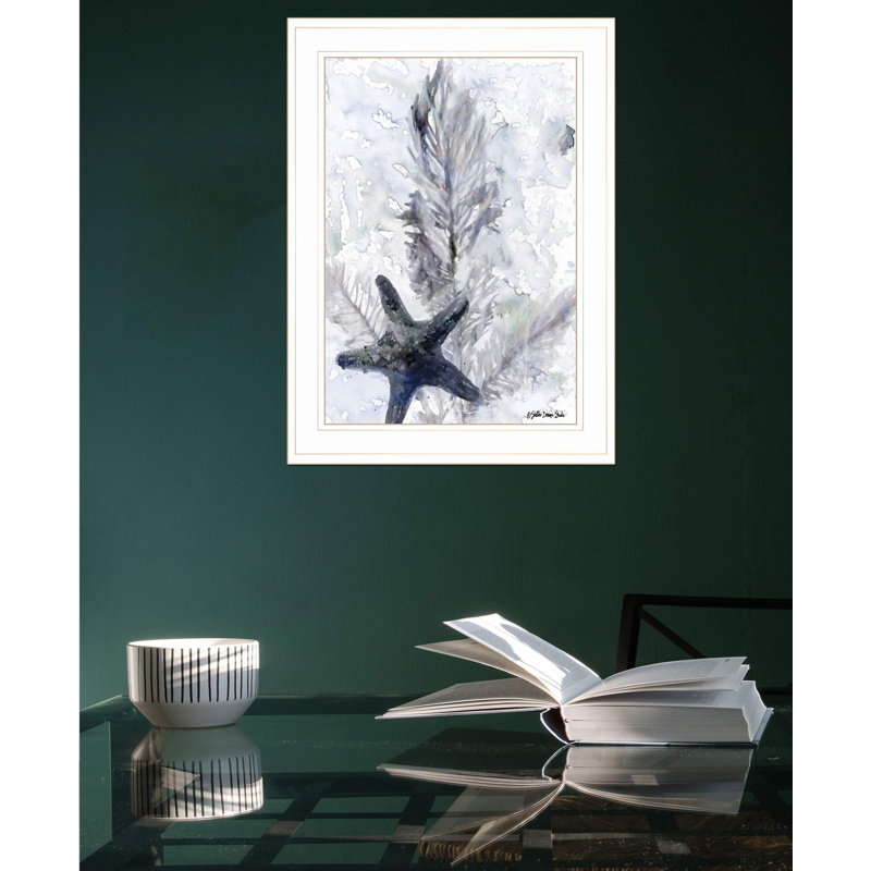 "Ocean Collection 4", impression encadrée, Blanc / Doré, H 21 po x l 15 po