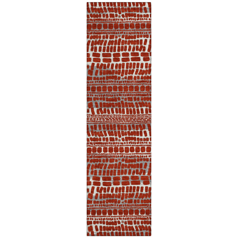 Machine Washable Indoor/Outdoor Chantille ACN2540 Abstract Rug, Runner 2'3" x 7'6", Red