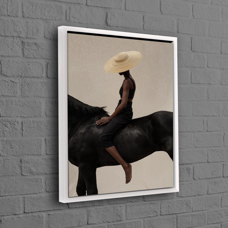 Art mural stylisé en toile de coton avec motif de femme à cheval, idéal pour le bureau ou la maison, H 100 po x l 45 po