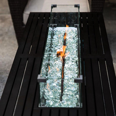 38.1X10.6X5.9 Inch Tempered Glass Wind Guard For Fire Pit - Aluminum Alloy Brackets, Enhances And Flame Display, Fits Multiple Sizes Guarding Clear Glass, Ensures Safe Heating Flame,