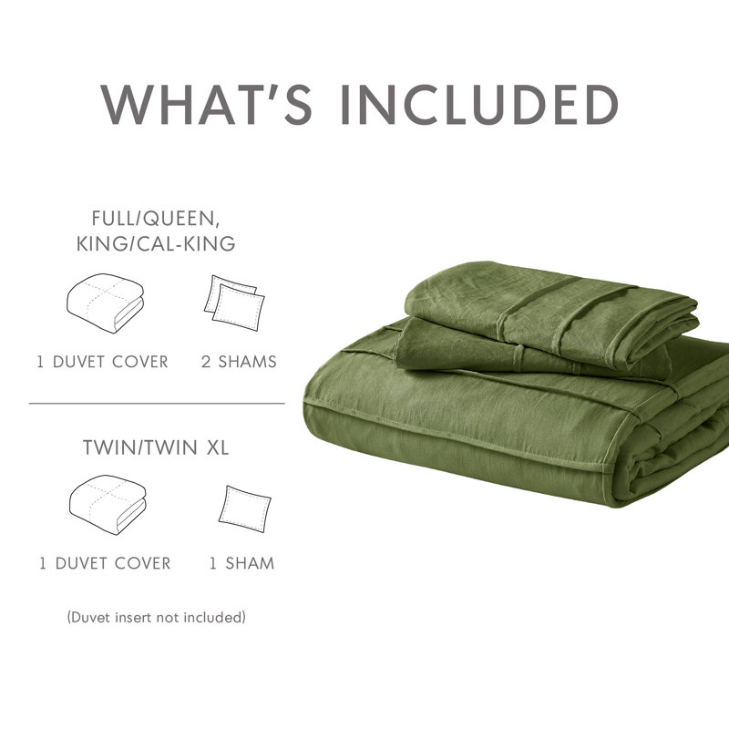 Harris Soft Washed Pinch Pleated Duvet Cover Set, Twin/Twin XL Duvet Cover + 1 Standard Sham, White