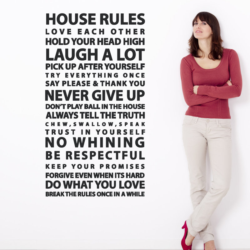Décalcomanie murale citation "house rules", Noir, H 48 po x l 26 po x P 0,01 po