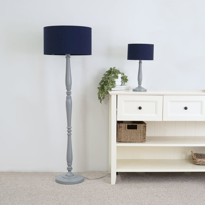 Arialdo 157cm Traditional Floor Lamp, Matte Grey, Navy Blue