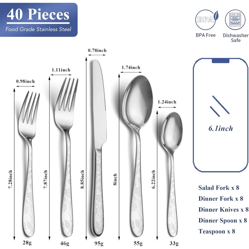 40 Piece Silverware Set Service For 8