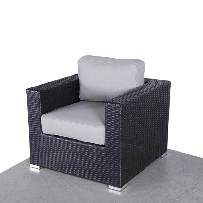 Fully Assembled Patio Chair With Cushions, Gray, Black