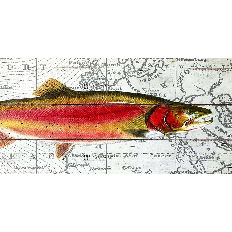 Pink trout on a map - 15.75"x31.50" Desk mat