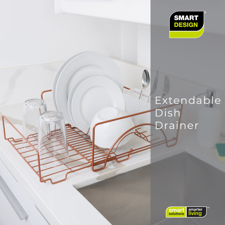 Smart Design Expandable Dish Drainer Rack with Cutlery Cup