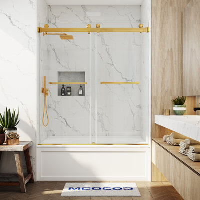 Porte de baignoire coulissante lisse sans cadre Opoc Mirage MCOCOD l 56-61 "x H 60" avec verre transparent 3/8 "(10mm)